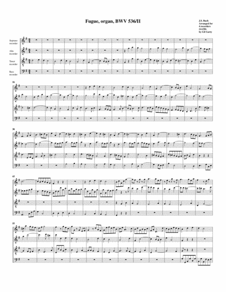Fugue for organ, BWV 536/II (Arrangement for 4 recorders) (arr. Gil Garty)