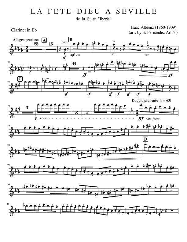 La Fete-Dieu a Seville for Eb Clarinet (arr. E. Fernández Arbós)