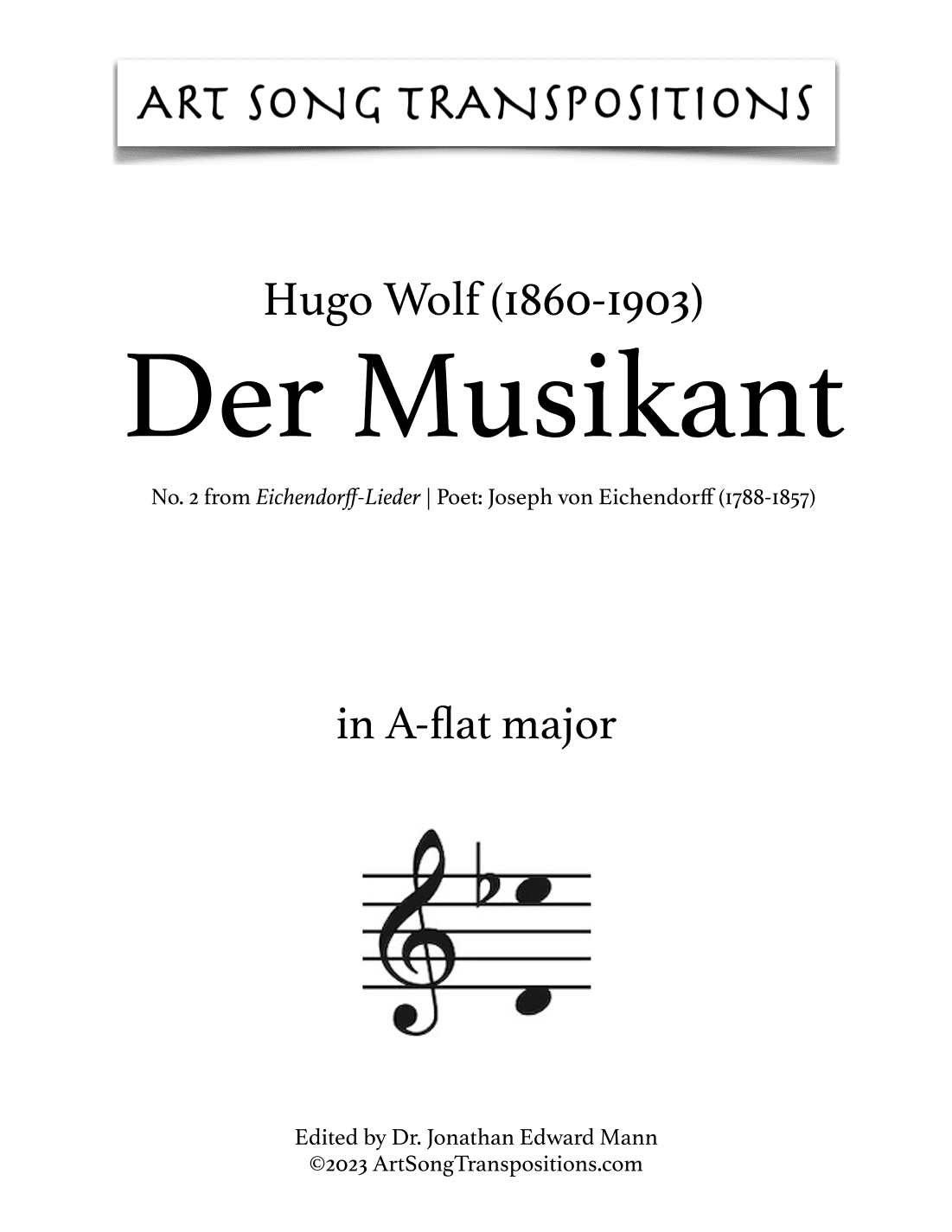 WOLF: Der Musikant (transposed to A-flat major) (arr. ArtSongTranspositions.com)