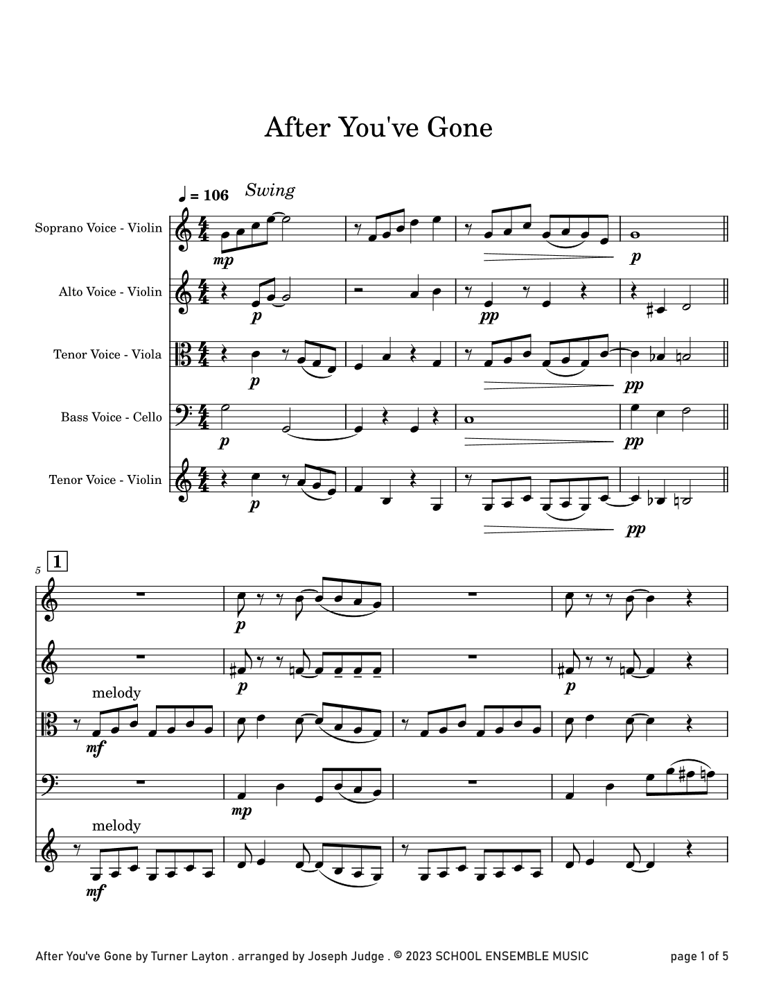 After You've Gone by Layton for String Quartet in Schools (arr. Joseph Judge)