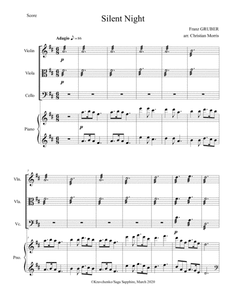 Silent Night - Christmas carol for piano quartet (score and pars) (arr. Julia Samarska)