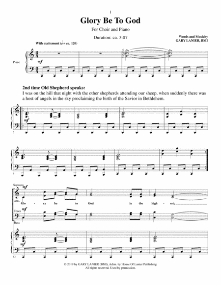 GLORY BE TO GOD (for SATB Choir with Piano - Score and SATB Parts included)