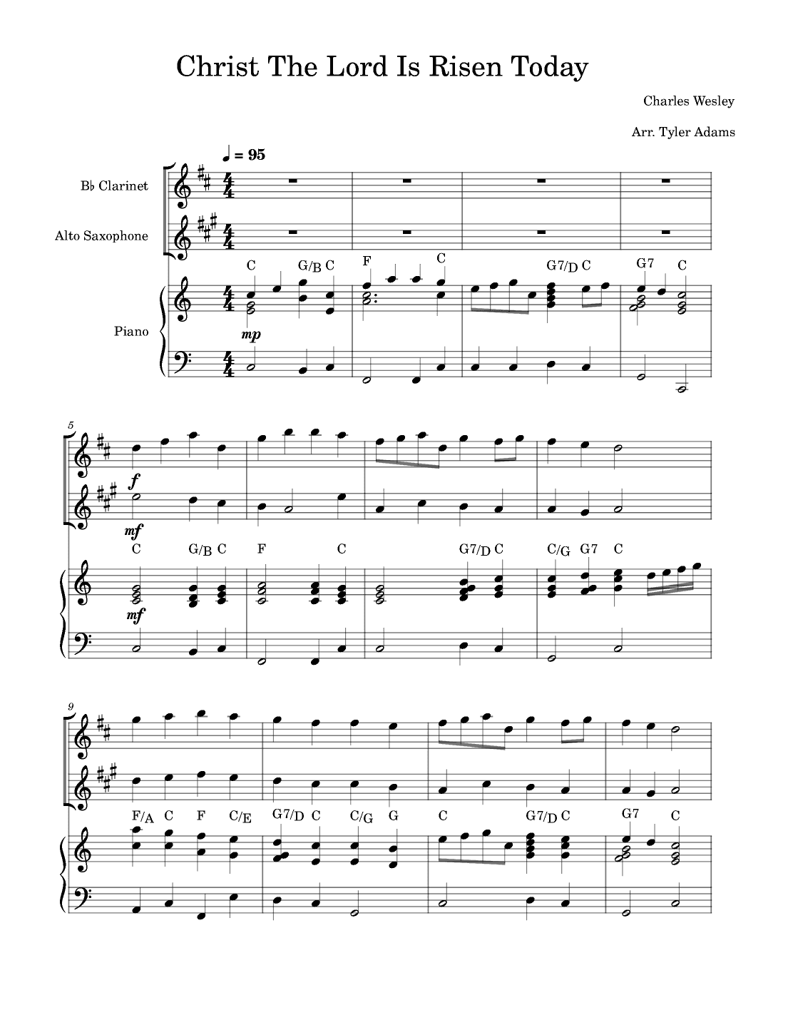 Christ The Lord Is Risen Today (Bb Clarinet and Alto Sax Duet with Piano) (arr. Tyler Adams)