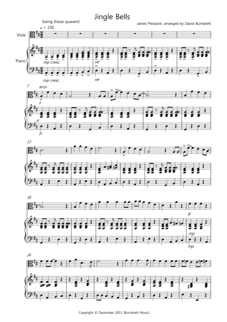 Jingle Bells (Jazzy Style!) for Viola and Piano (arr. David Burndrett)