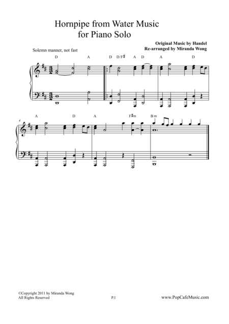 Hornpipe from Water Music - Piano Solo (arr. Miranda Wong)