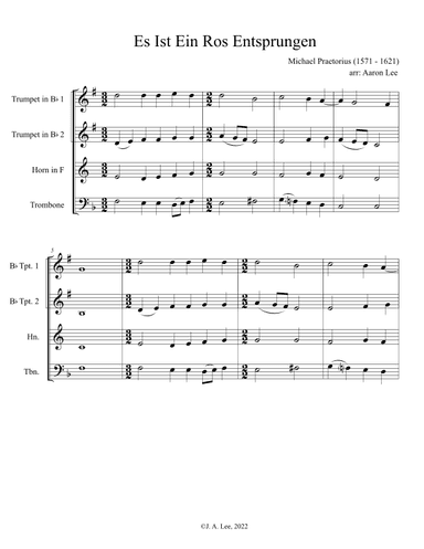 Es Ist Ein Rose Entsprungen (Lo, how a rose e'er blooming) (a chorale for brass quartet) (arr. Aaron Lee)