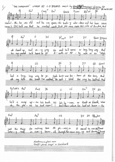 THE SWAGMAN. lead sheet& #CJDennis words AND piano