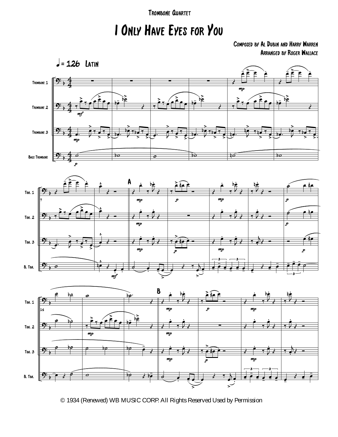 I Only Have Eyes For You (arr. Roger Wallace)