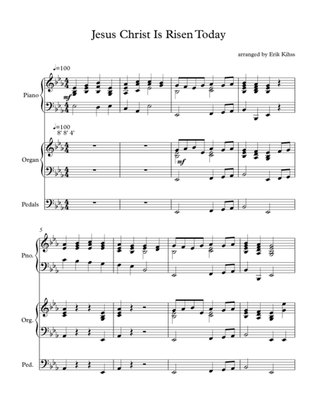 Jesus Christ is Risen Today - (Easter Hymn) - Piano and Organ Duet (arr. Erik Kihss)