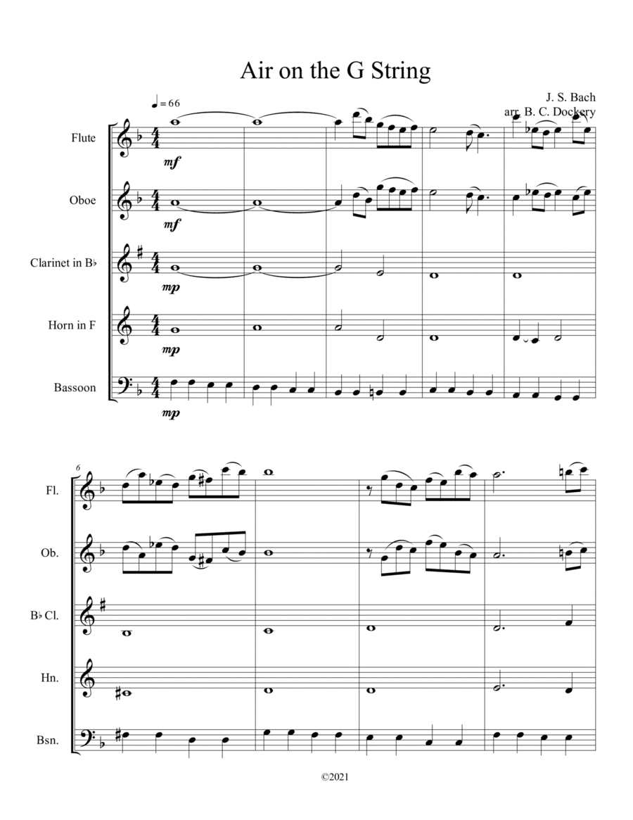 Air on the G String (Woodwind Quintet) (arr. B. C. Dockery)