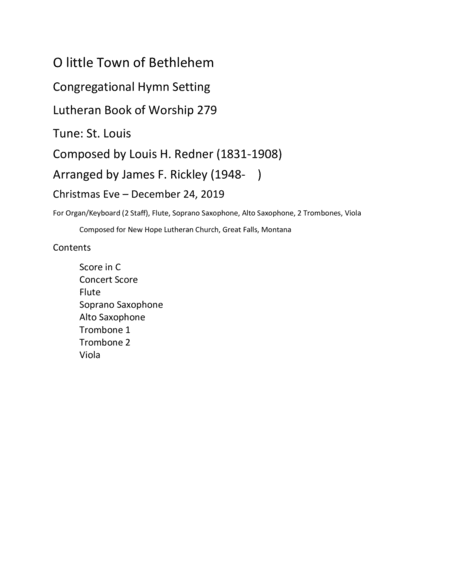 O Little Town of Bethlehem Congregational Hymn Setting (arr. James F. Rickley)