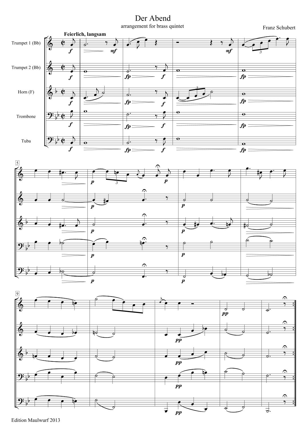 Der Abend (F. Schubert) (arr. Edition Maulwurf)