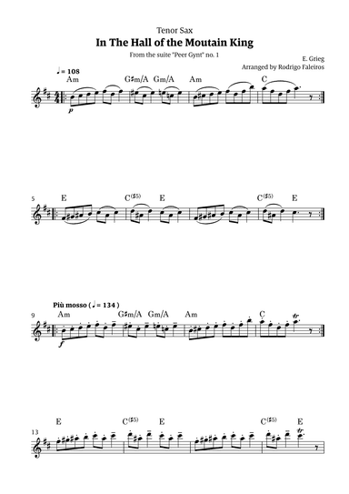 In the Hall of the Mountain King (for tenor sax solo) (arr. Rodrigo Faleiros)