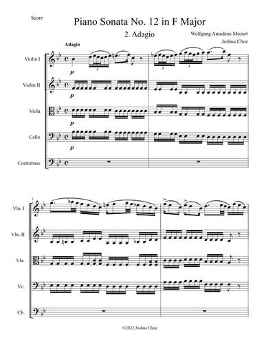 Piano Sonata No. 12 in F Major, Movement 2 (arr. Joshua Choe)