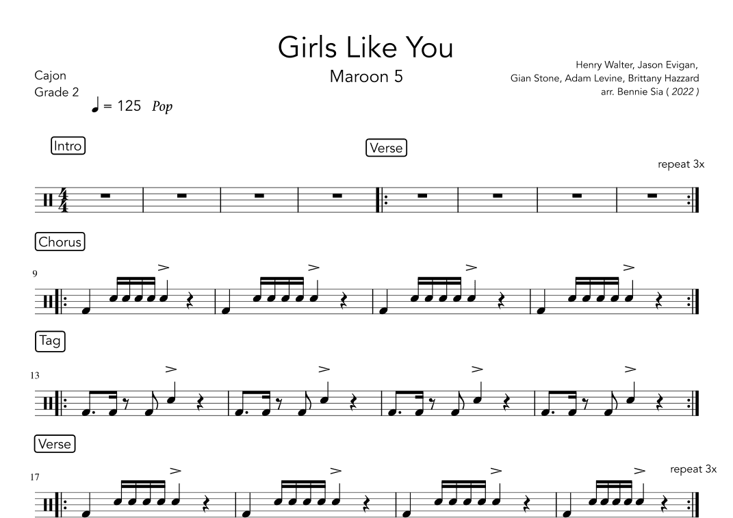 Girls Like You (arr. Bennie Sia)