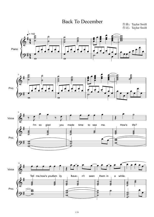 Back To December (arr. Taylor Swift)