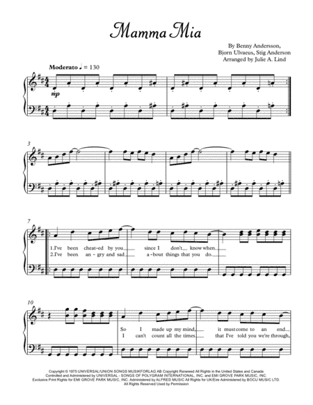 Mamma Mia (arr. Julie A. Lind)