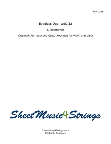 L. Beethoven - Eyeglasses Duo, Arranged for Violin and Viola (arr. SheetMusic4Strings)