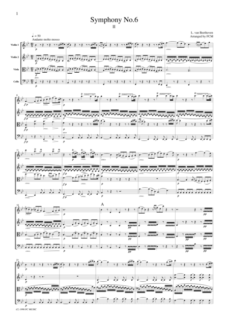 Beethoven  Symphony No.6 (Pastoral), 2nd mvt., for string quartet, CB006 (arr. FCMUSIC)
