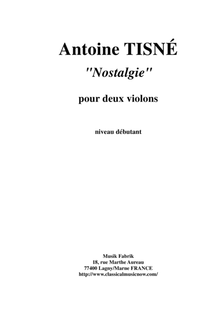 Antoine Tisné:  Nostalgie for two violins