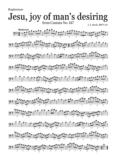 JESU, JOY OF MAN'S DESIRING by Bach - easy version for Euphonium and piano with chords (arr. Leyandder Trustworthy)