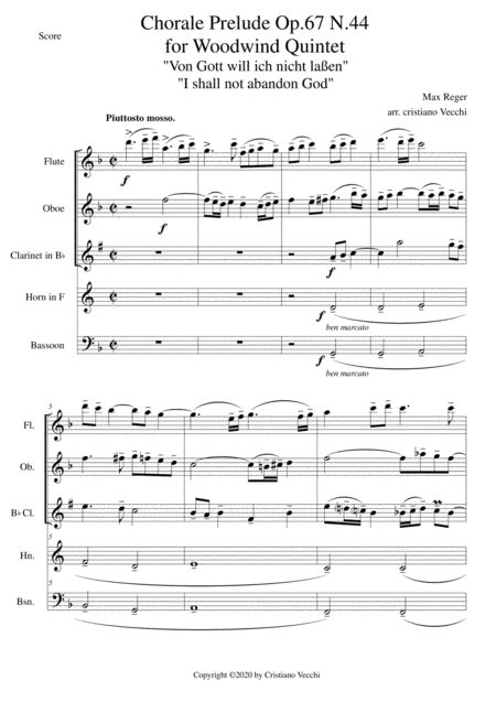 Chorale Prelude Op.67 N.44 for Woodwind Quintet (arr. Cristiano Vecchi)