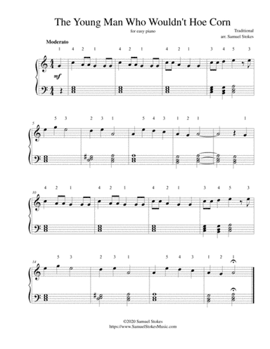 The Young Man Who Wouldn't Hoe Corn - for easy piano (arr. Samuel Stokes)