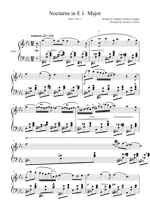 Nocturne Opus 9 No. 2 in Eb Major (arr. Zachary Corbett)