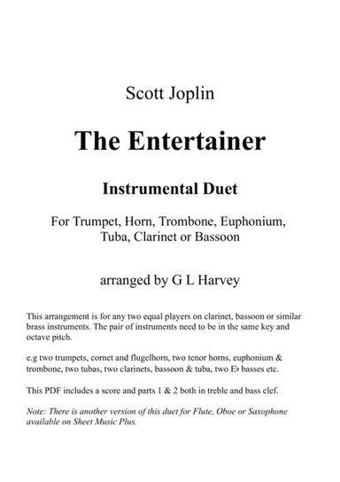 The Entertainer (Brass, Clarinet or Bassoon Duet) (arr. G L Harvey)