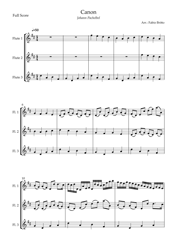 Canon - Johann Pachelbel (Wedding/Reduced Version) for Flute Trio (arr. Fabio Britto)