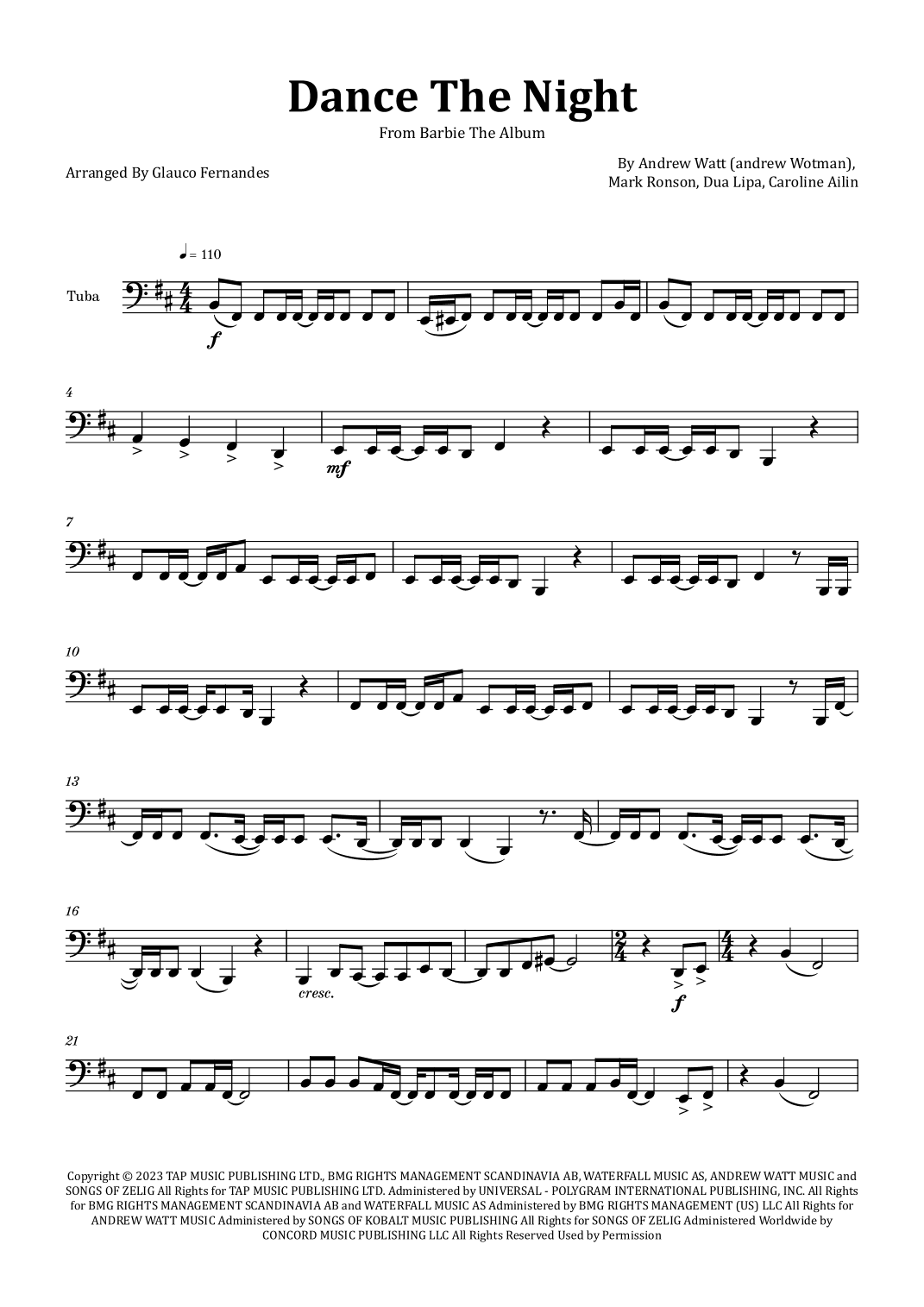 Dance The Night (arr. Glauco Fernandes)