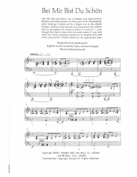 Bei Mir Bist Du Schon (means That You're Grand) (arr. Robert Blond)