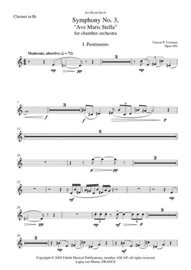 Carson Cooman: Symphony No. 3, "Ave Maris Stella" (2005) for chamber orchestra, Bb clarinet part