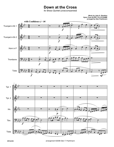 DOWN AT THE CROSS - BRASS QUINTET (unaccompanied) (arr. Glen Poehlmann)