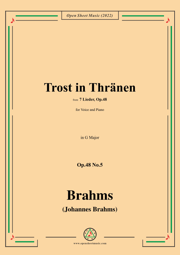 Brahms-Trost in Thränen,Op.48 No.5 in G Major (arr. OSM Press)