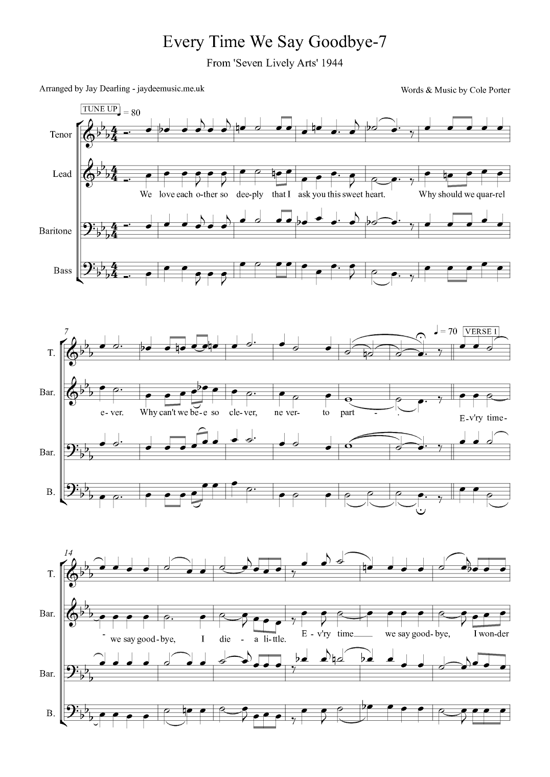 Every Time We Say Goodbye (arr. Jay Dearling)