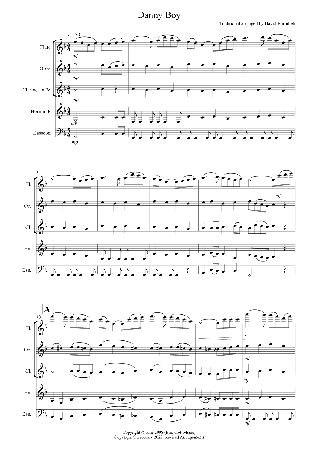 Danny Boy for Wind Quintet (arr. David Burndrett)