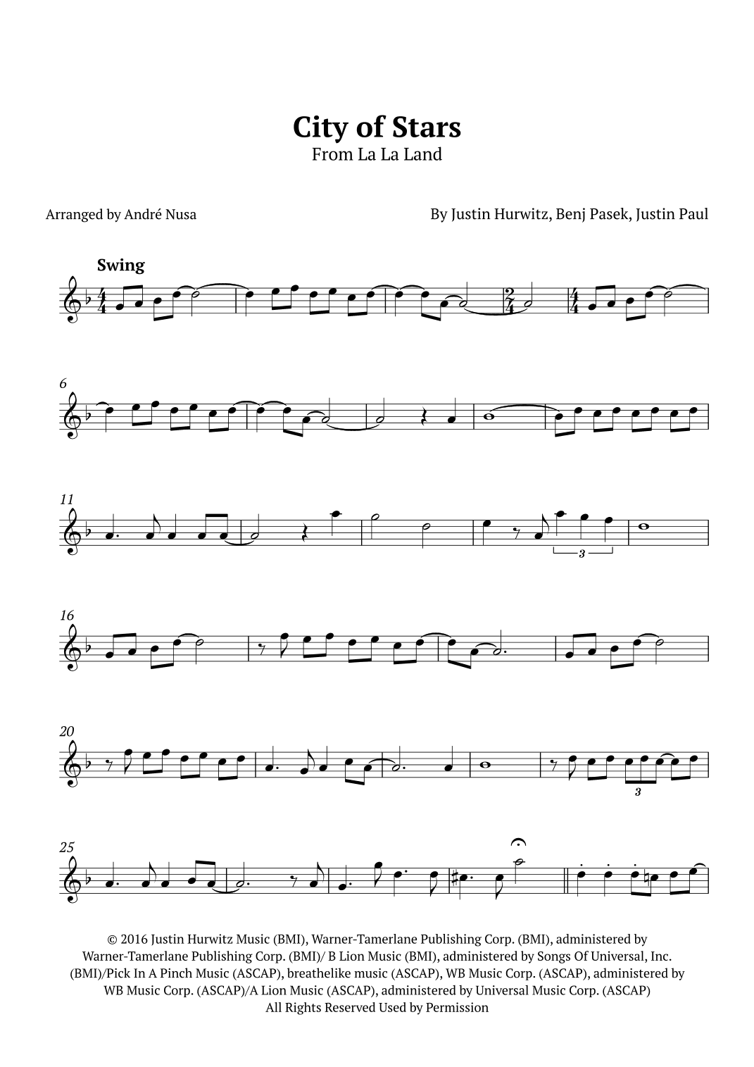 City Of Stars (arr. André Nusa)