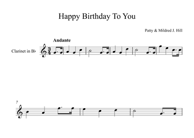 Happy Birthday To You - Patty & Mildred J. Hill (Clarinet) (arr. Digital Book Music)
