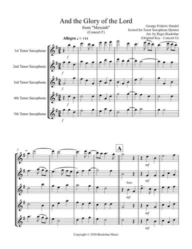 And the Glory of the Lord (from "Messiah") (F) (Tenor Saxophone Quintet) (arr. Regis Bookshar)