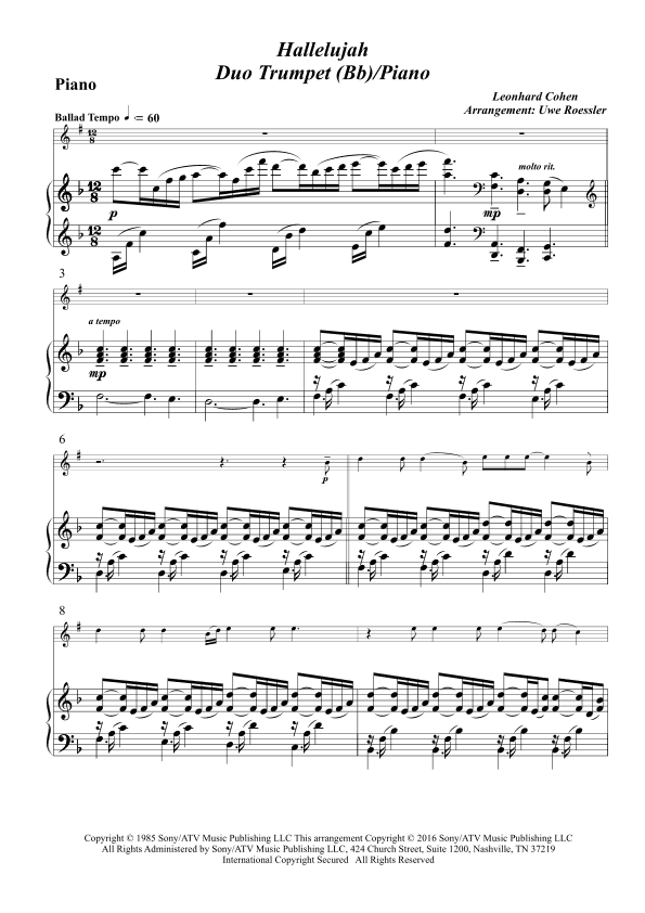 Hallelujah (arr. Uwe Roessler / Rössler / Rassler)