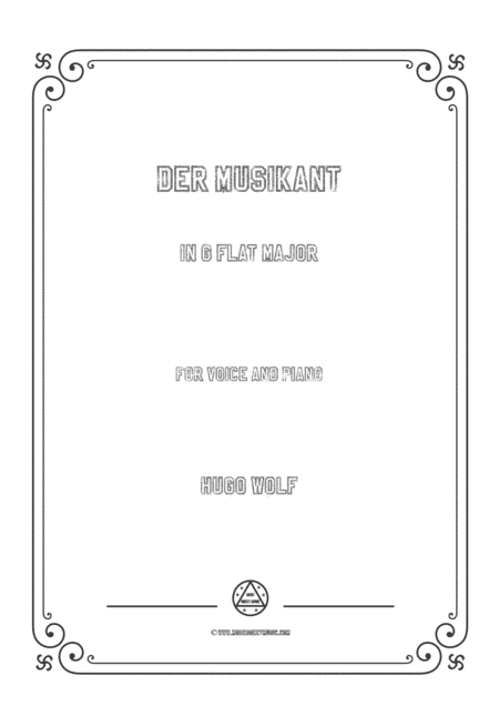 Wolf-Der Musikant in G flat Major,for Voice and Piano (arr. MSM)