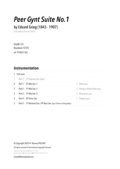 Peer Gynt Suite No. 1 (arr. Thomas PECHOT)