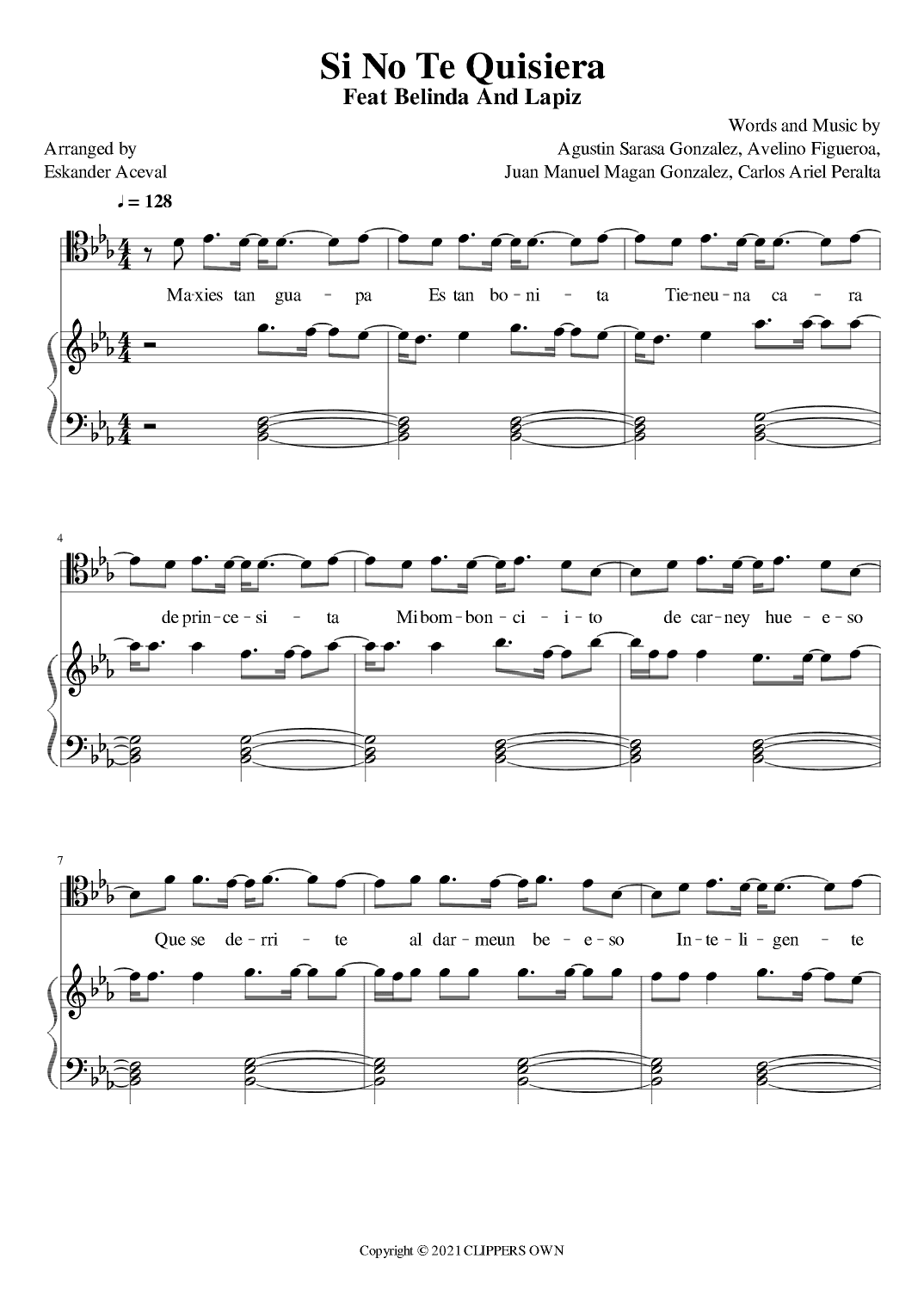 Si No Te Quisiera Feat Belinda And Lapiz (arr. Eskander Aceval)