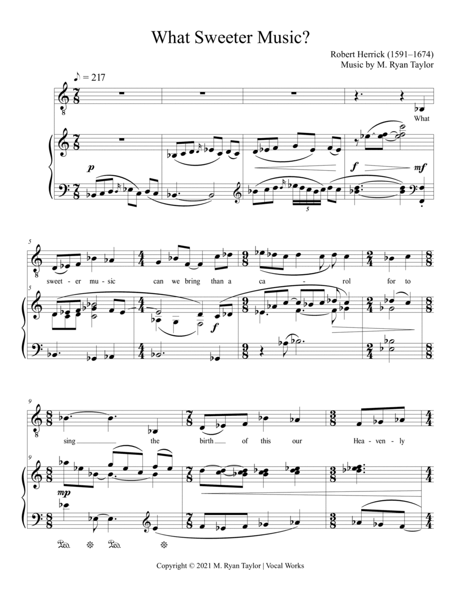 What Sweeter Music : a Christmas Carol for Medium Voice & Piano