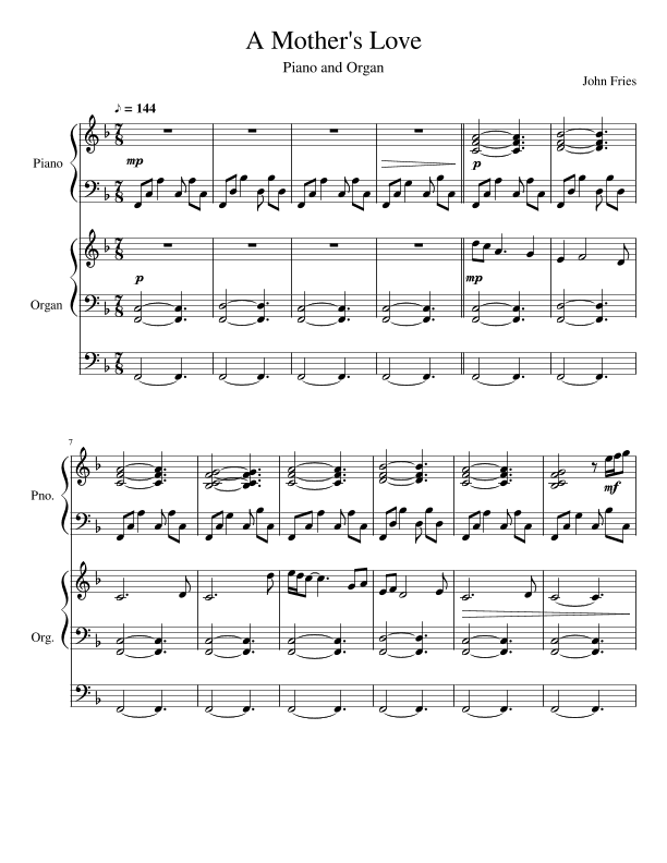 A Mother's Love for Piano and Organ (arr. John Fries)