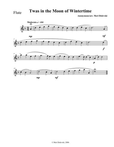 Twas in the moon of Wintertime: flute/piano (arr. Meri Dolevski)