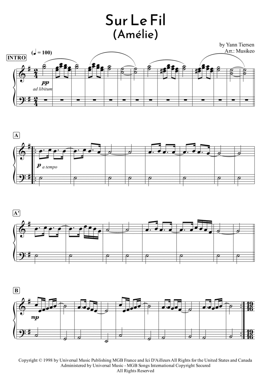 Sur Le Fil (arr. Musikeo)