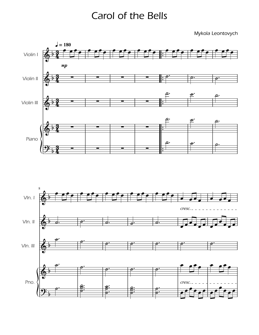 Carol of the Bells - Violin Trio (arr. Ygor Nunes)