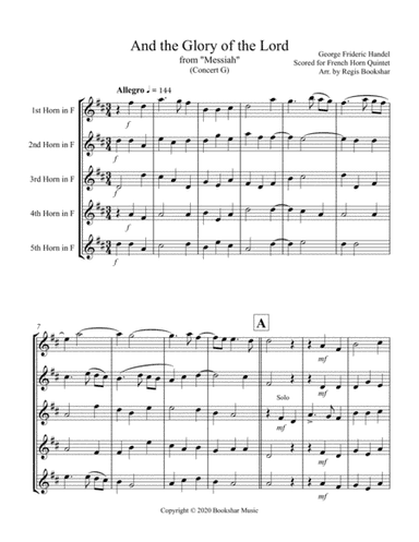 And the Glory of the Lord (from "Messiah") (G) (French Horn Quintet) (arr. Regis Bookshar)